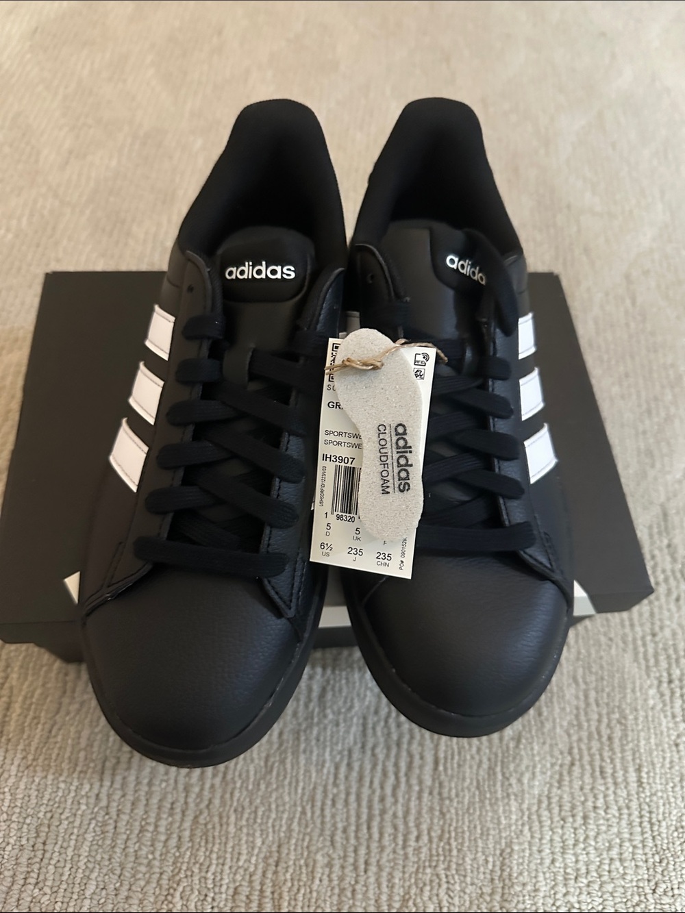 NWT adidas Black Sneakers with White Stripes